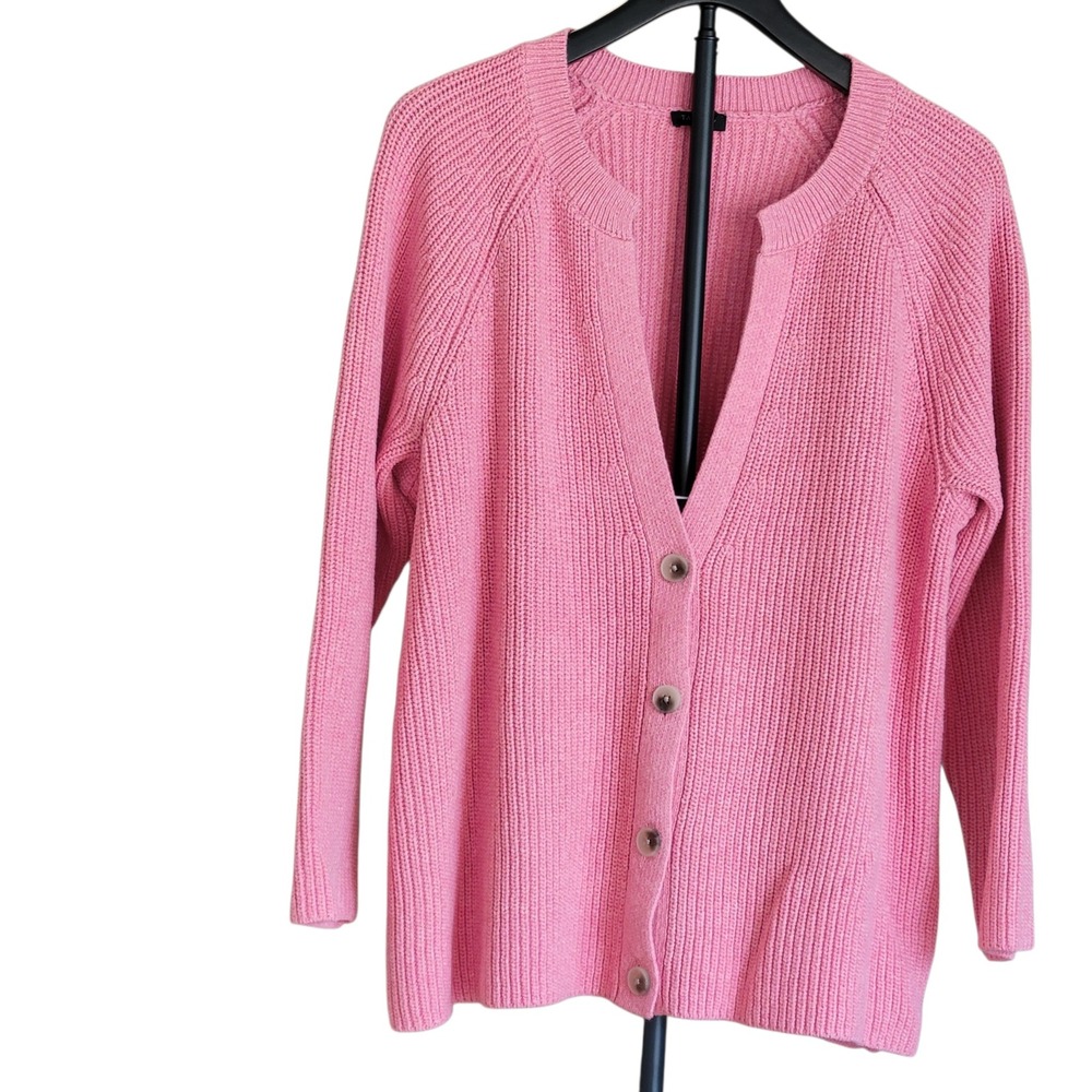 Talbots Sweater 2X Pink 100% Cotton Knit Crewneck Long Sleeve Classic Button